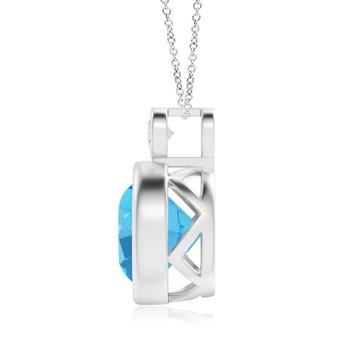 10mm AAAA Bezel-Set Swiss Blue Solitaire Pendant with Diamond in White Gold Product Image