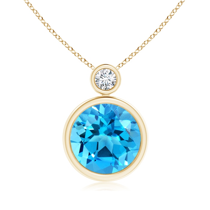 10mm AAAA Bezel-Set Swiss Blue Solitaire Pendant with Diamond in Yellow Gold