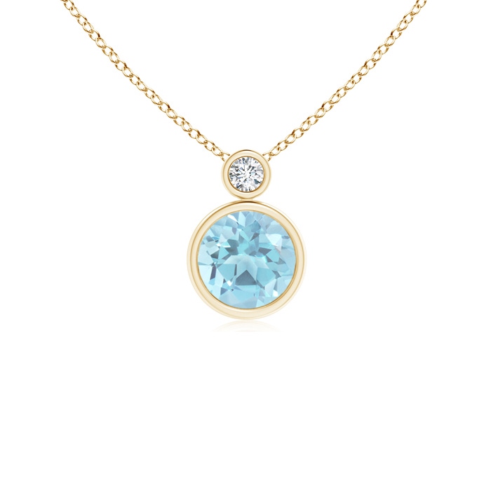 6mm A Bezel-Set Swiss Blue Solitaire Pendant with Diamond in Yellow Gold 