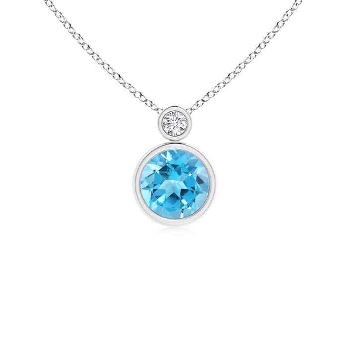 6mm AAA Bezel-Set Swiss Blue Solitaire Pendant with Diamond in White Gold 