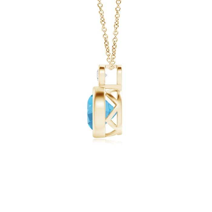 6mm AAA Bezel-Set Swiss Blue Solitaire Pendant with Diamond in Yellow Gold product image