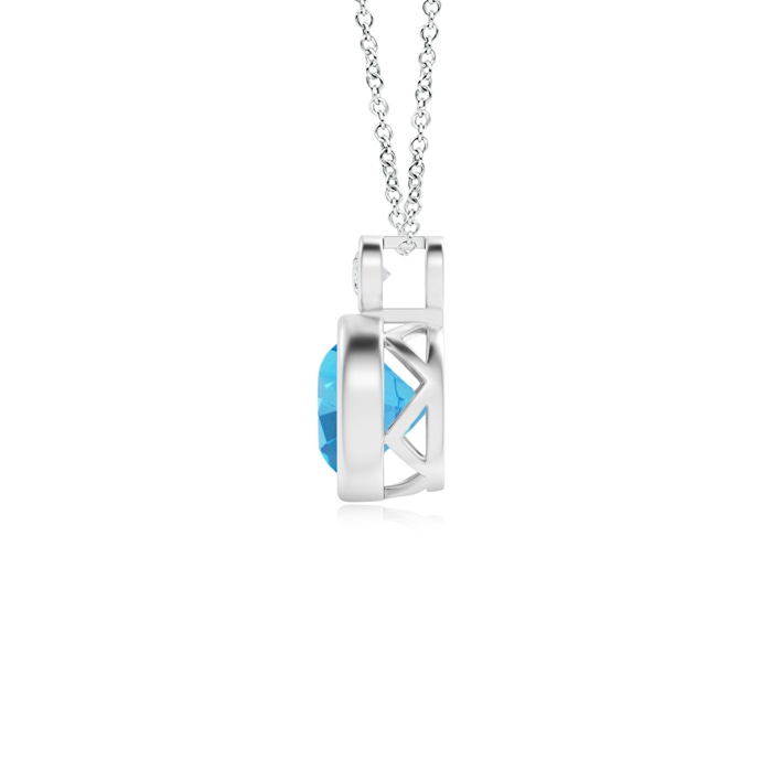 6mm AAAA Bezel-Set Swiss Blue Solitaire Pendant with Diamond in White Gold product image