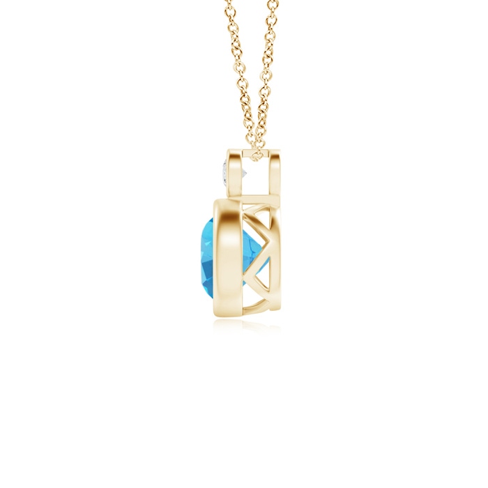 6mm AAAA Bezel-Set Swiss Blue Solitaire Pendant with Diamond in Yellow Gold product image