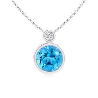8mm AAAA Bezel-Set Swiss Blue Solitaire Pendant with Diamond in White Gold