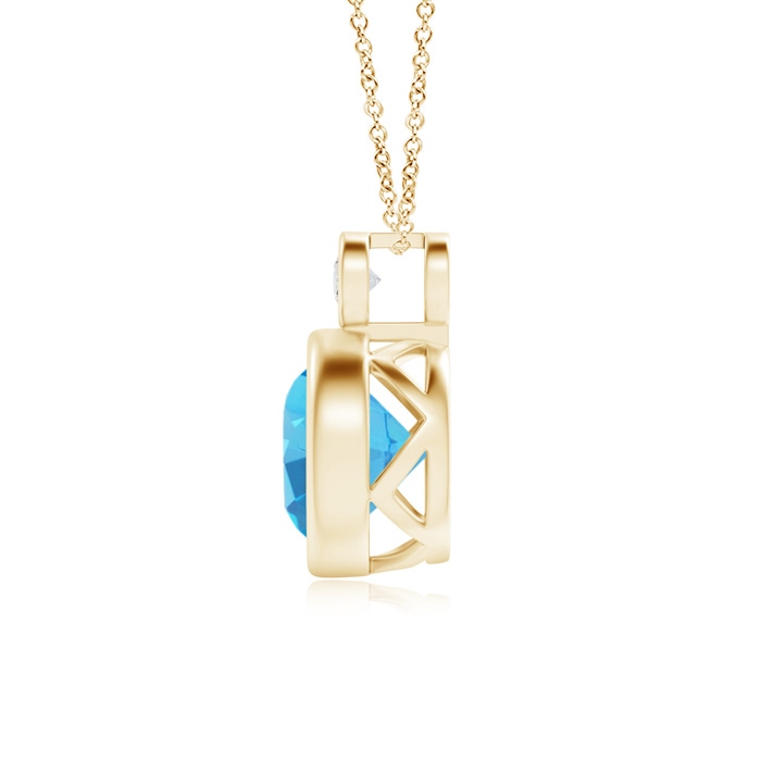 8mm AAAA Bezel-Set Swiss Blue Solitaire Pendant with Diamond in Yellow Gold product image