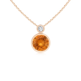6mm A Bezel-Set Spessartite Solitaire Pendant with Diamond in Rose Gold