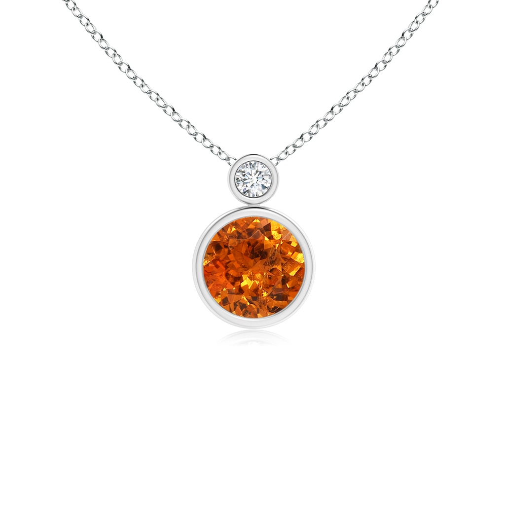 6mm AAA Bezel-Set Spessartite Solitaire Pendant with Diamond in White Gold