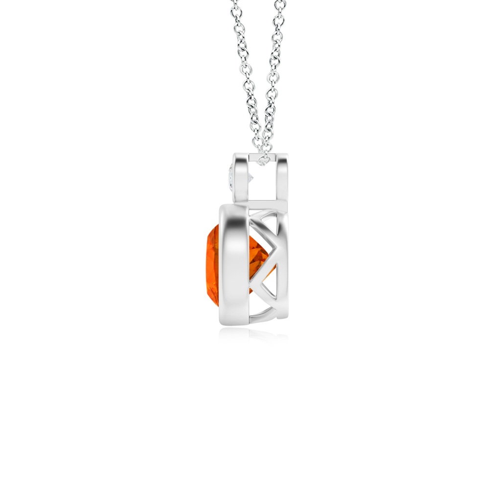 6mm AAA Bezel-Set Spessartite Solitaire Pendant with Diamond in White Gold Side 1