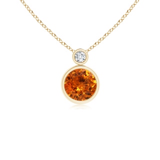 6mm AAA Bezel-Set Spessartite Solitaire Pendant with Diamond in Yellow Gold