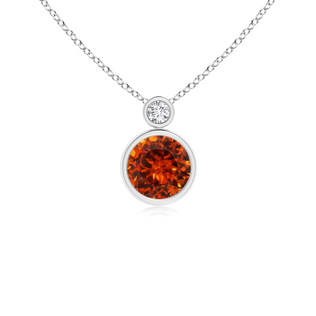 6mm AAAA Bezel-Set Spessartite Solitaire Pendant with Diamond in P950 Platinum