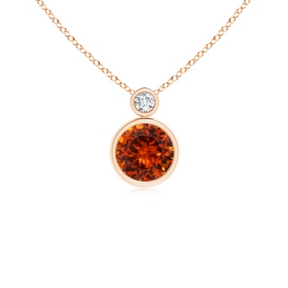 6mm AAAA Bezel-Set Spessartite Solitaire Pendant with Diamond in Rose Gold