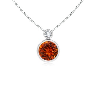 6mm AAAA Bezel-Set Spessartite Solitaire Pendant with Diamond in White Gold