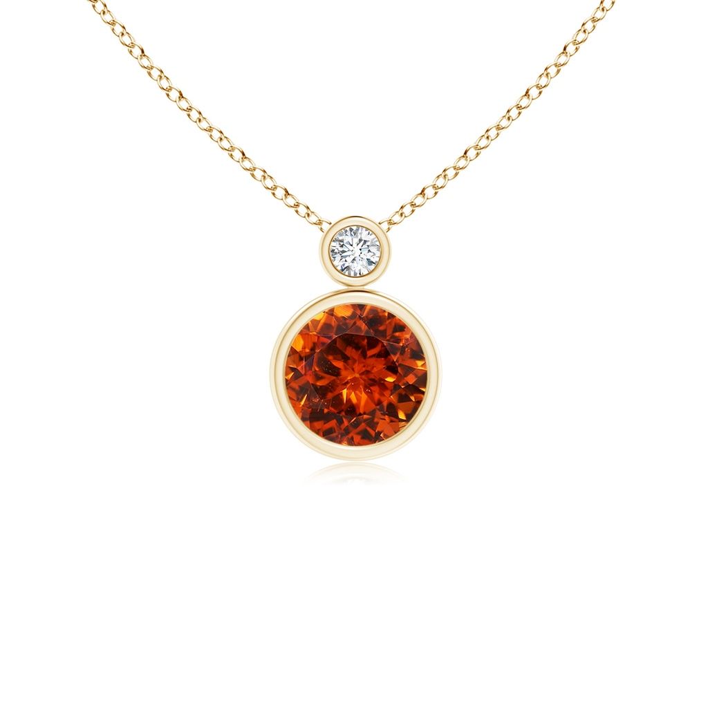 6mm AAAA Bezel-Set Spessartite Solitaire Pendant with Diamond in Yellow Gold