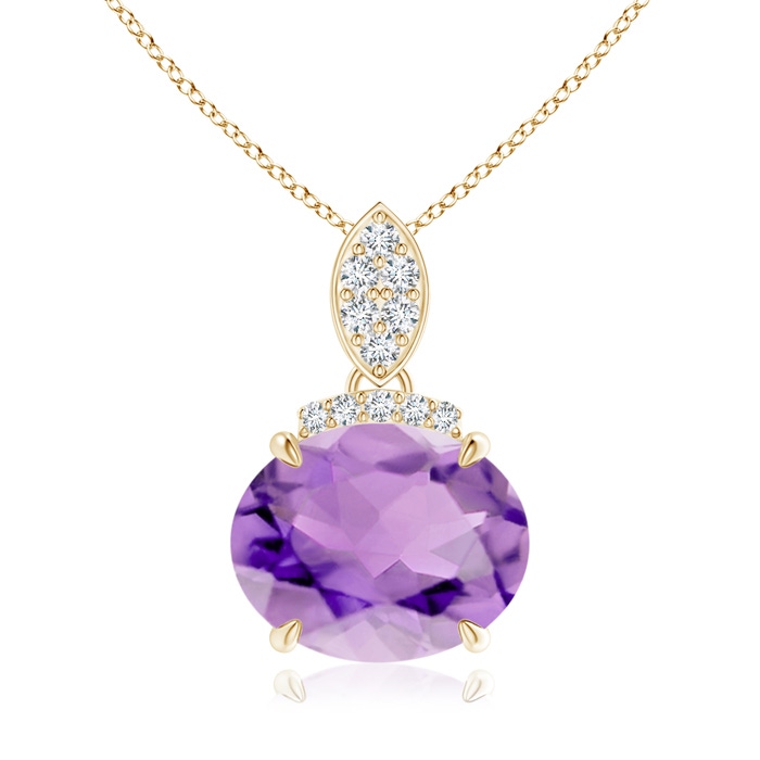 10x8mm A East-West Amethyst Pendant with Diamond Bale in Yellow Gold 