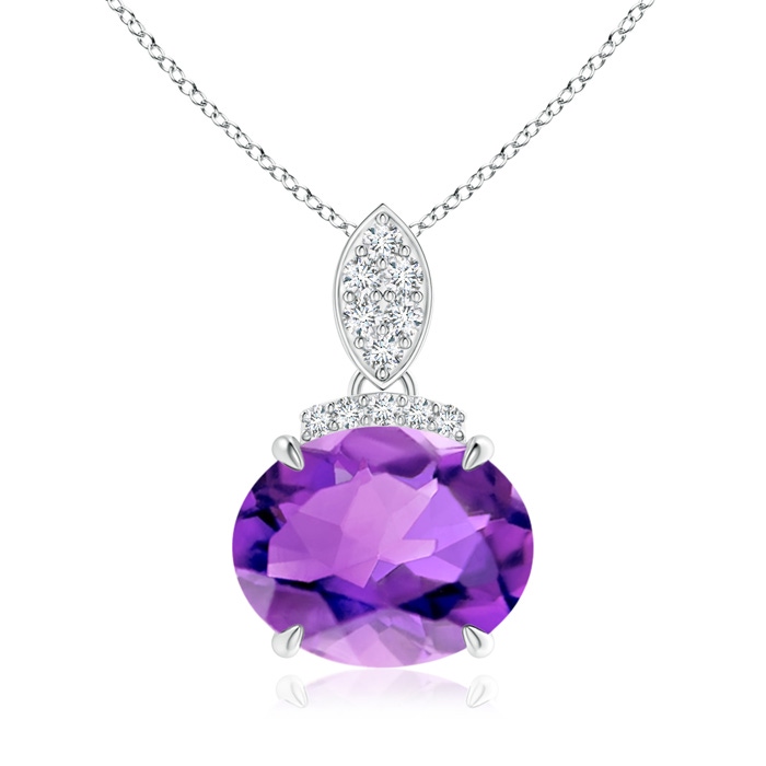10x8mm AAA East-West Amethyst Pendant with Diamond Bale in White Gold 