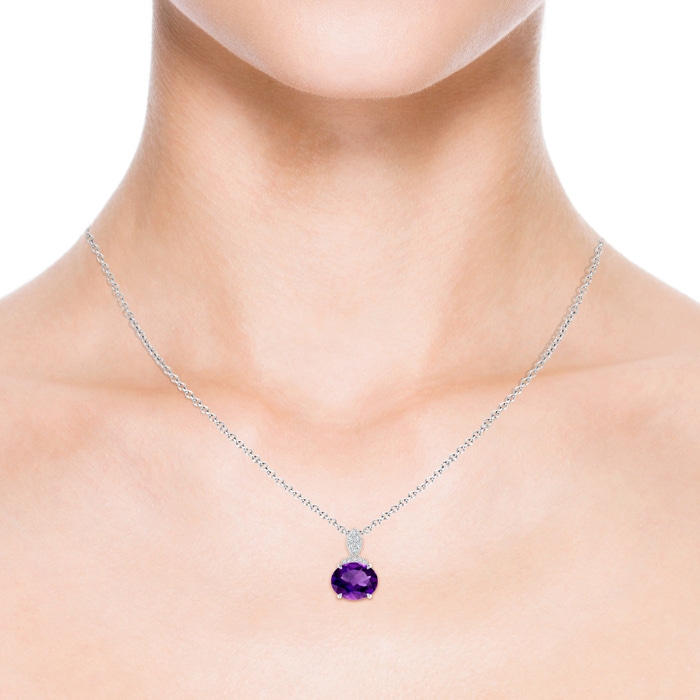 10x8mm AAAA East-West Amethyst Pendant with Diamond Bale in P950 Platinum product image