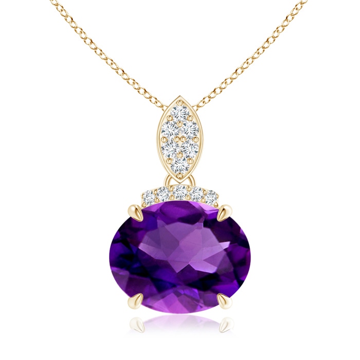 10x8mm AAAA East-West Amethyst Pendant with Diamond Bale in Yellow Gold 