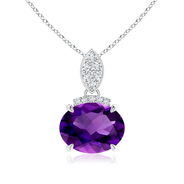 9x7mm AAAA East-West Amethyst Pendant with Diamond Bale in White Gold