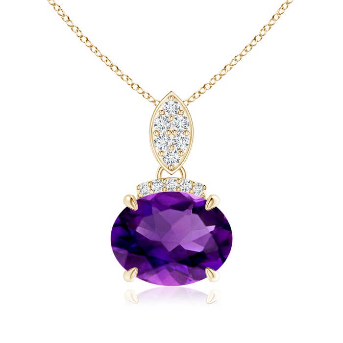 9x7mm AAAA East-West Amethyst Pendant with Diamond Bale in Yellow Gold 