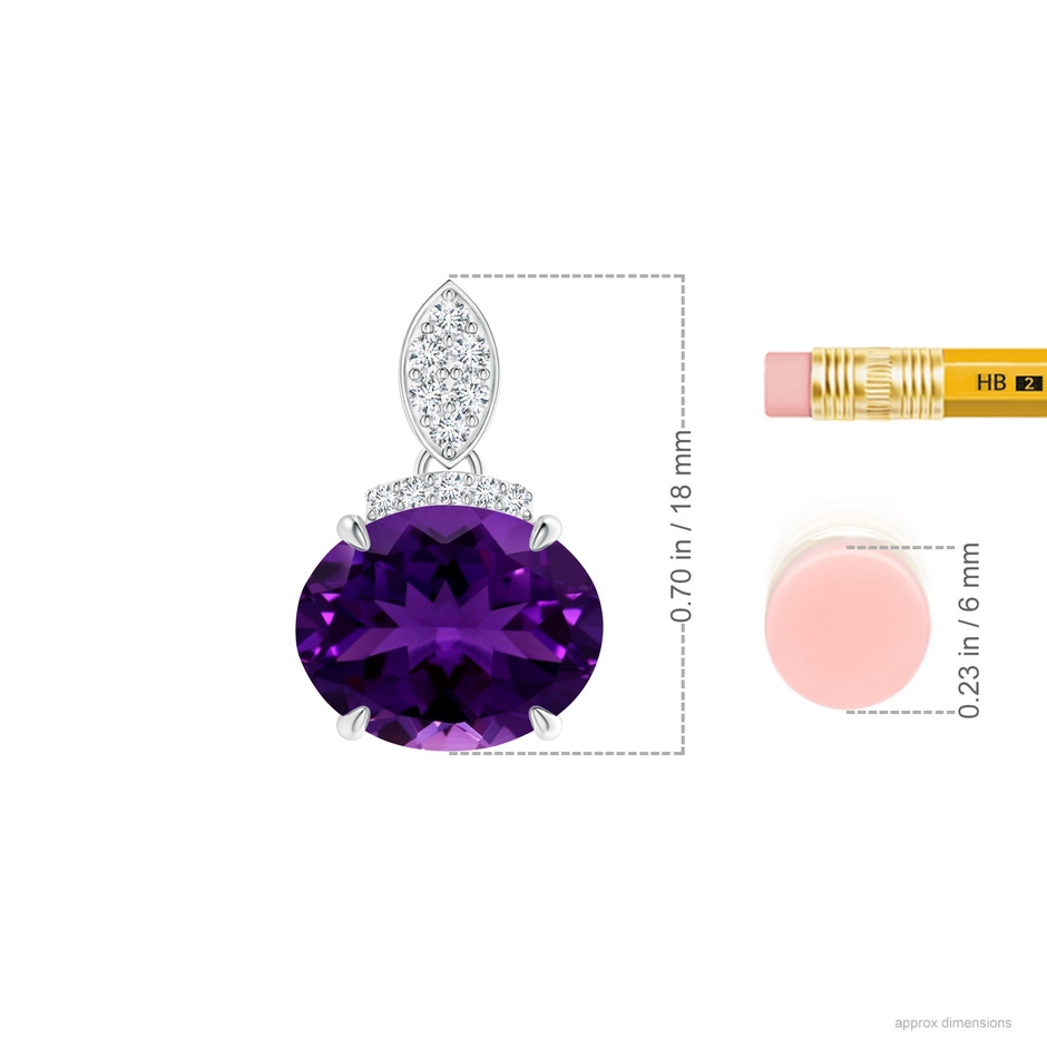 12.05x10.05x6.55mm AAAA GIA Certified East-West Amethyst Pendant with Diamond Bale in P950 Platinum ruler