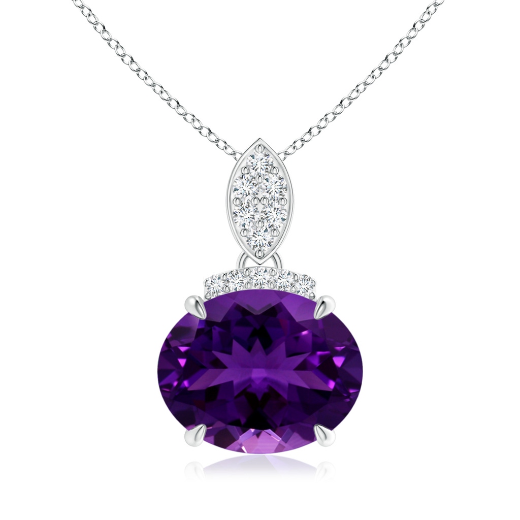 12.05x10.05x6.55mm AAAA GIA Certified East-West Amethyst Pendant with Diamond Bale in White Gold 