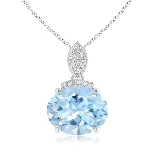10x8mm AAA East-West Aquamarine Pendant with Diamond Bale in 9K White Gold
