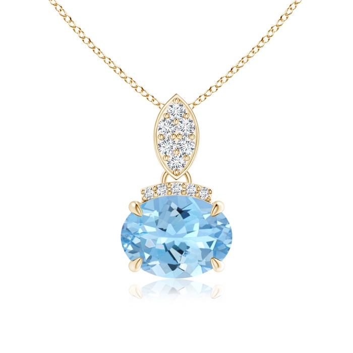 8x6mm AAAA East-West Aquamarine Pendant with Diamond Bale in Yellow Gold 