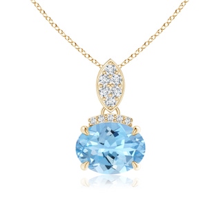 8x6mm AAAA East-West Aquamarine Pendant with Diamond Bale in Yellow Gold