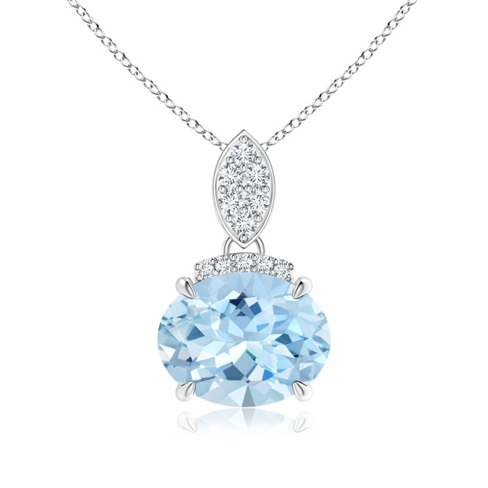 9x7mm AAA East-West Aquamarine Pendant with Diamond Bale in White Gold