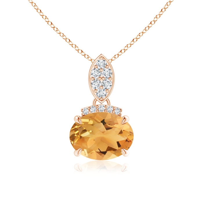 8x6mm A East-West Citrine Pendant with Diamond Bale in Rose Gold 