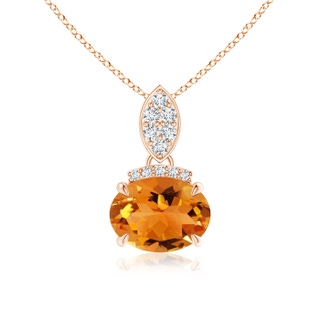 8x6mm AAA East-West Citrine Pendant with Diamond Bale in Rose Gold