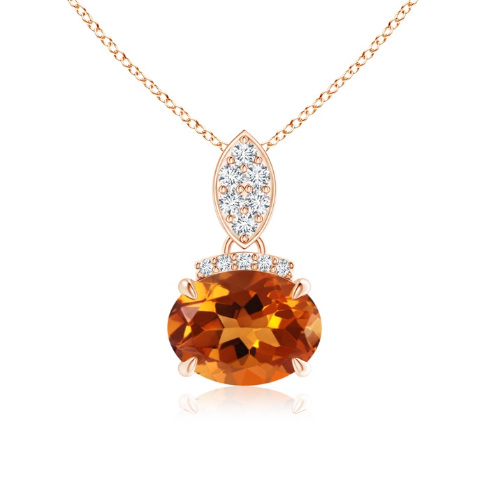 8x6mm AAAA East-West Citrine Pendant with Diamond Bale in Rose Gold 