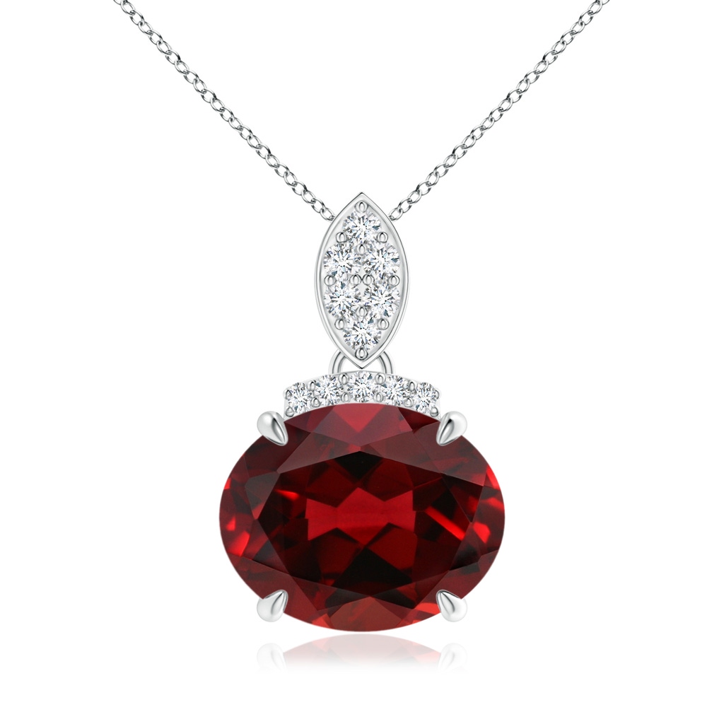 10x8mm AAAA East-West Garnet Pendant with Diamond Bale in White Gold