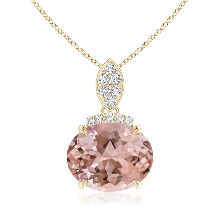 10x8mm AAAA East-West Morganite Pendant with Diamond Bale in Yellow Gold