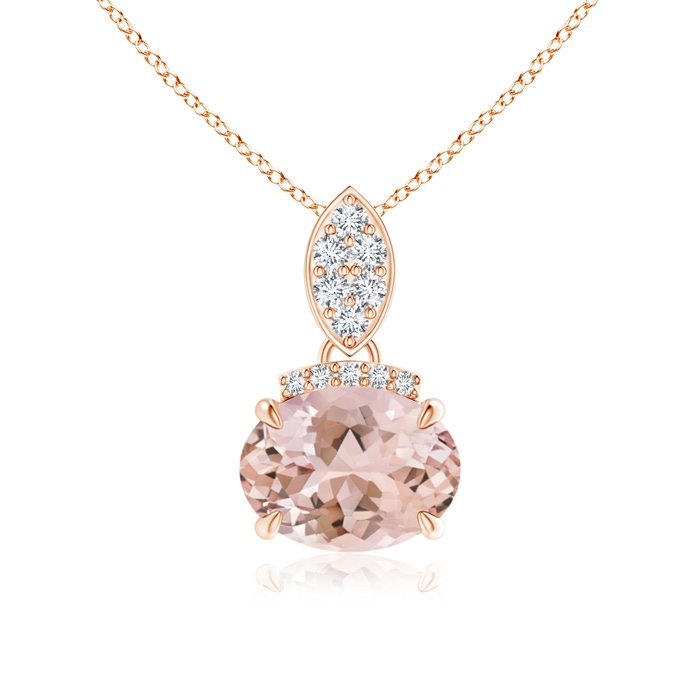 8x6mm AAAA East-West Morganite Pendant with Diamond Bale in Rose Gold