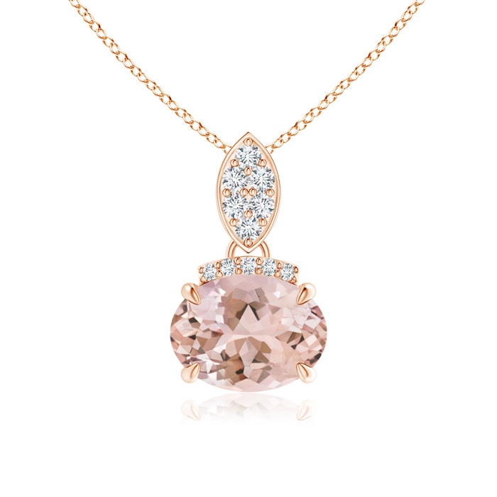 8x6mm AAAA East-West Morganite Pendant with Diamond Bale in Rose Gold 