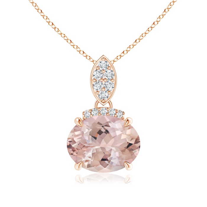 9x7mm AA East-West Morganite Pendant with Diamond Bale in Rose Gold 