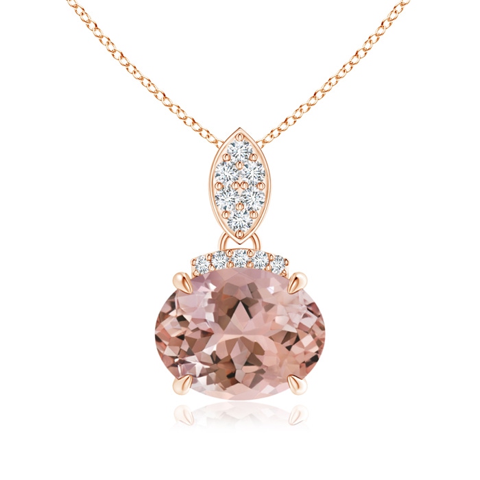 9x7mm AAAA East-West Morganite Pendant with Diamond Bale in Rose Gold 