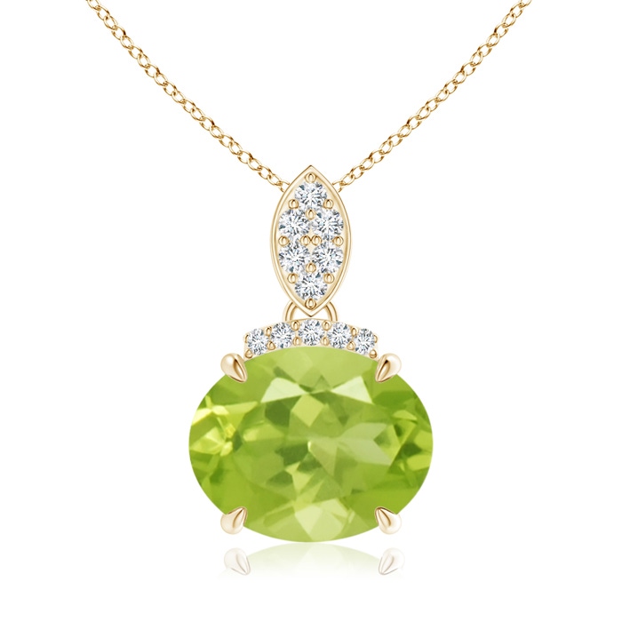 10x8mm AA East-West Peridot Pendant with Diamond Bale in Yellow Gold 