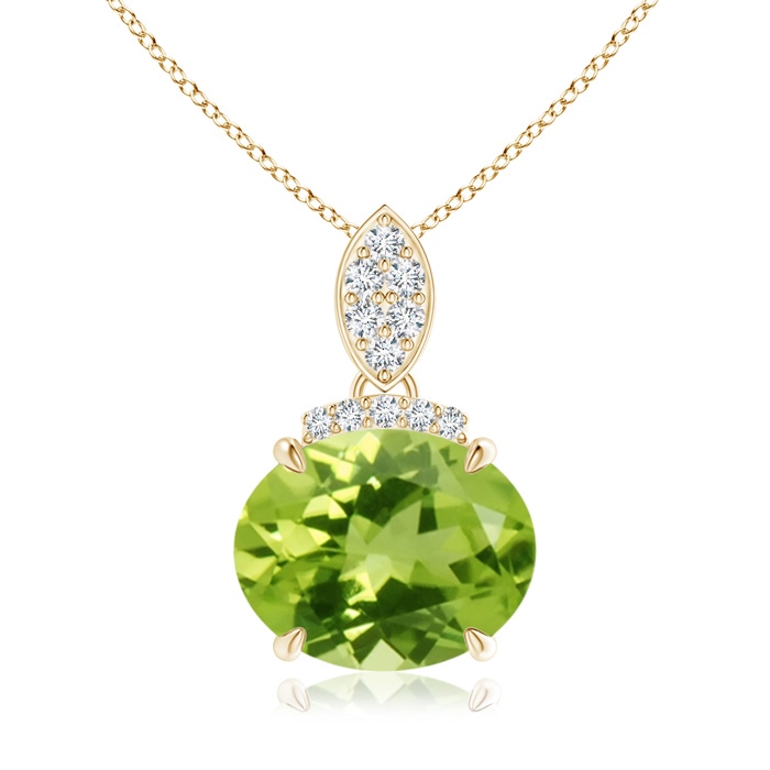 10x8mm AAA East-West Peridot Pendant with Diamond Bale in Yellow Gold