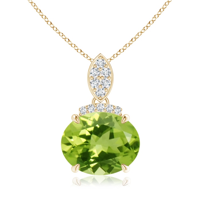 10x8mm AAA East-West Peridot Pendant with Diamond Bale in Yellow Gold 