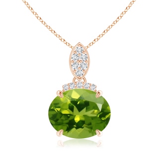 10x8mm AAAA East-West Peridot Pendant with Diamond Bale in Rose Gold