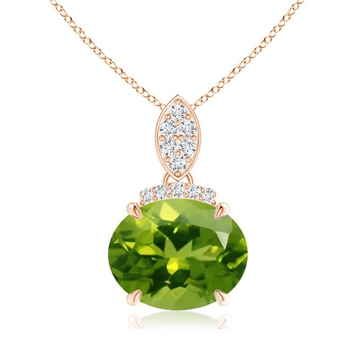 10x8mm AAAA East-West Peridot Pendant with Diamond Bale in Rose Gold 