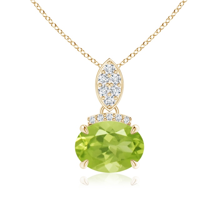 8x6mm AA East-West Peridot Pendant with Diamond Bale in Yellow Gold 