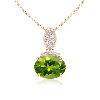 8x6mm AAAA East-West Peridot Pendant with Diamond Bale in 9K Rose Gold