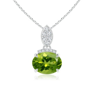 8x6mm AAAA East-West Peridot Pendant with Diamond Bale in P950 Platinum