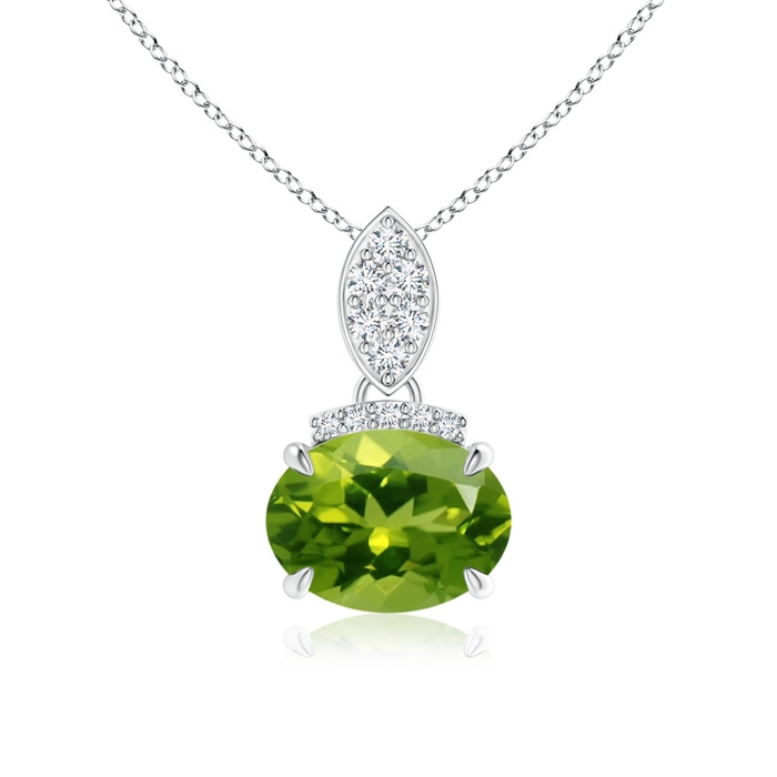 8x6mm AAAA East-West Peridot Pendant with Diamond Bale in P950 Platinum 