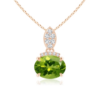 8x6mm AAAA East-West Peridot Pendant with Diamond Bale in Rose Gold