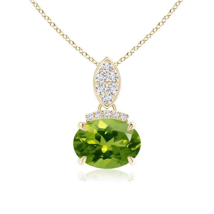8x6mm AAAA East-West Peridot Pendant with Diamond Bale in Yellow Gold 