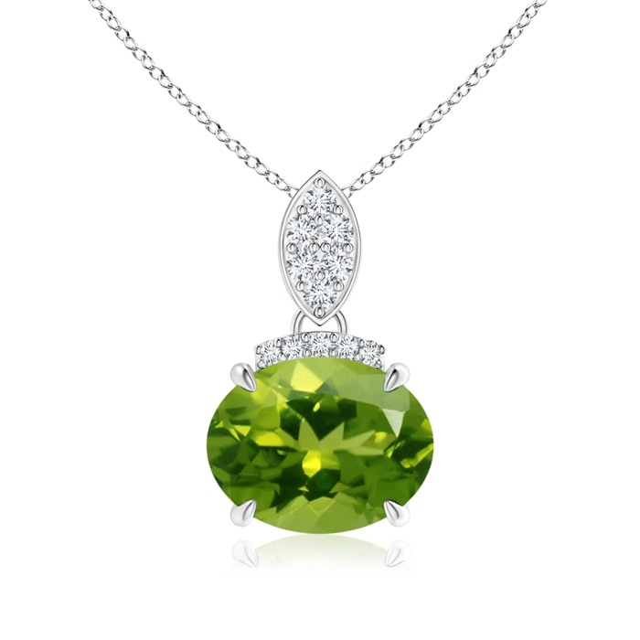 9x7mm AAAA East-West Peridot Pendant with Diamond Bale in P950 Platinum 